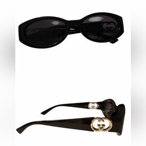 Trendy Black Women's Oval Sunglasses - GG